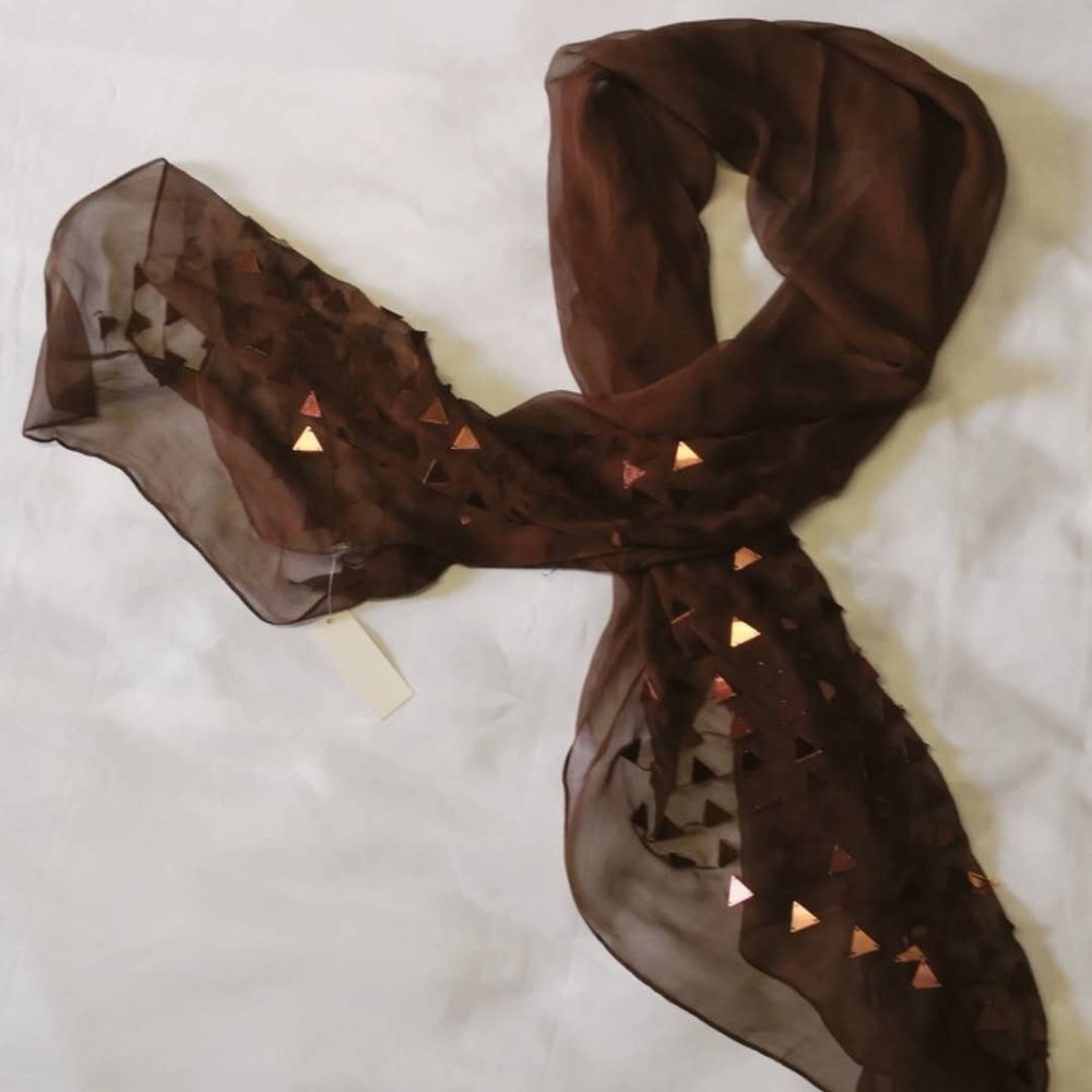 Brown Silk scarf with triangle Sequin (brand new)